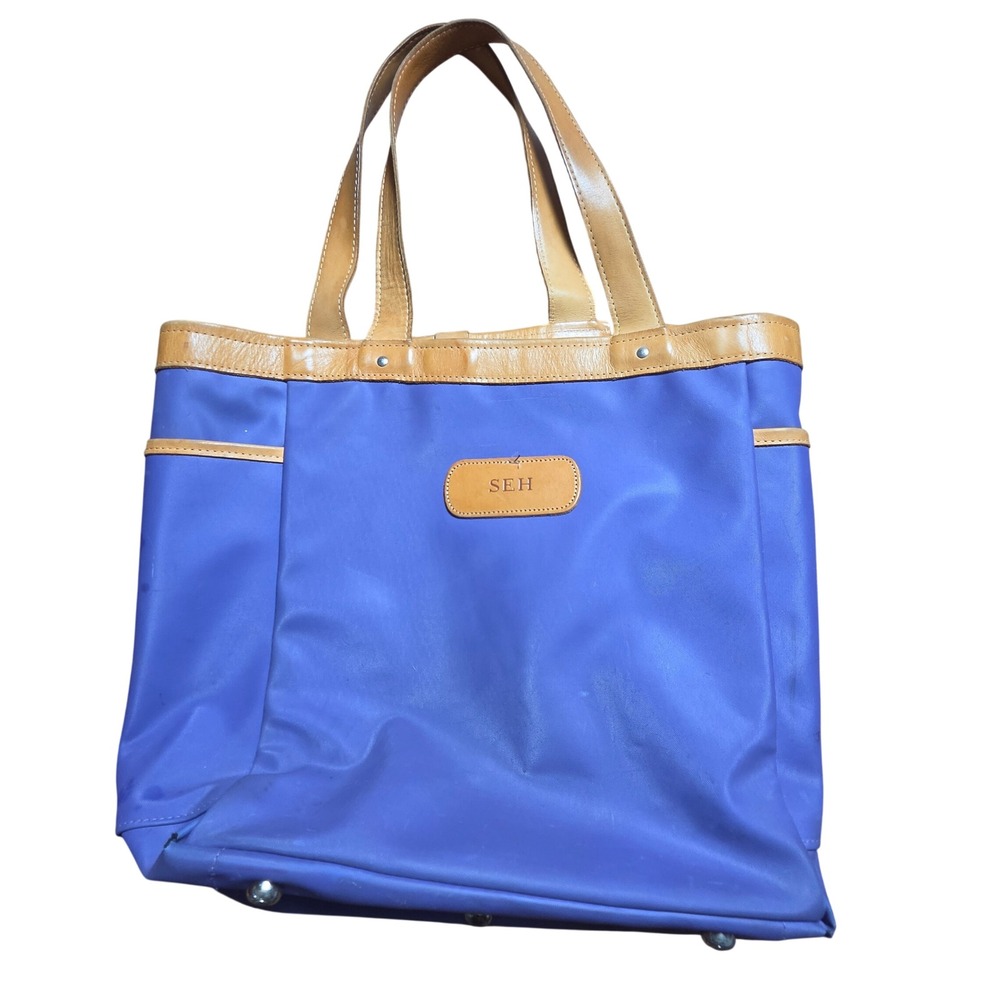 Jon Hart Design Left Bank Tote Shoulder Bag Purple Coated Canvas Leather Trim